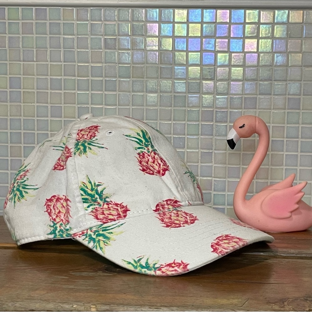 Womens Pink Pineapple Print Velcro Closure Baseball Cap
